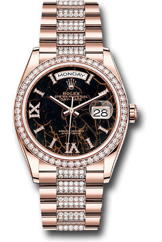 Rolex Everose Gold Day-Date 36 Watch - Diamond Bezel - Eisenkiesel Diamond Index Roman 9 Dial - Diamond President Bracelet -