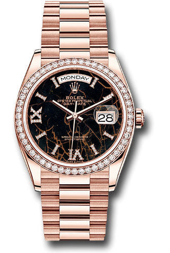 Rolex Everose Gold Day-Date 36 Watch - Diamond Bezel - Eisenkiesel Diamond Index Roman 9 Dial - President Bracelet -