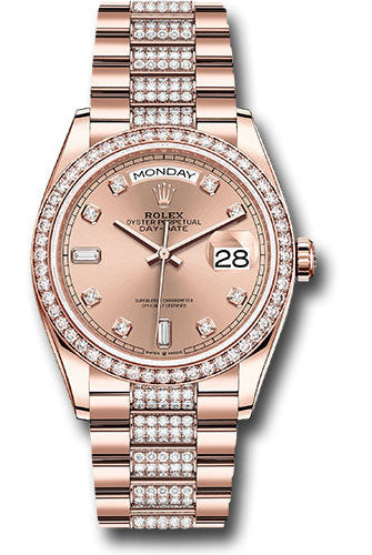 Rolex Everose Gold Day-Date 36 Watch - Diamond Bezel - Rose Diamond Dial - Diamond President Bracelet - 128345rbr rsddp