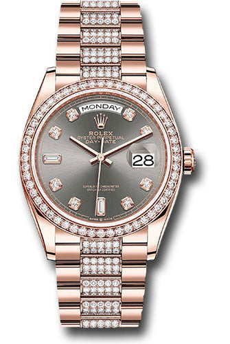 Rolex Everose Gold Day-Date 36 Watch - Diamond Bezel - Slate Diamond Dial - Diamond President Bracelet - 128345rbr slddp