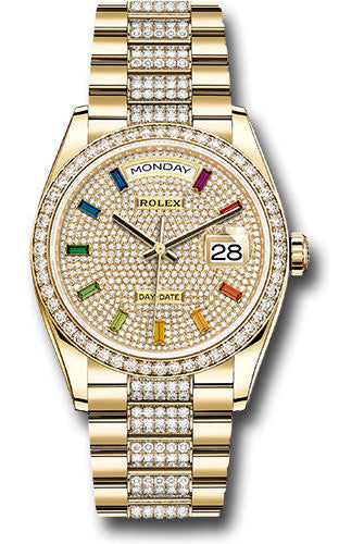 Rolex Yellow Gold Day-Date 36 Watch - Diamond Bezel - Diamond-Paved Dial - Diamond President Bracelet - 128348rbr dprsdp
