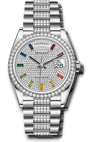 Rolex White Gold Day-Date 36 Watch - Diamond Bezel - Diamond-Paved Dial - Diamond President Bracelet - 128349rbr dprsdp