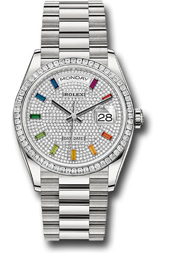 Rolex Platinum Day-Date 36 Watch - Diamond Bezel - Diamond-Paved Dial - President Bracelet - 128396tbr dprsp