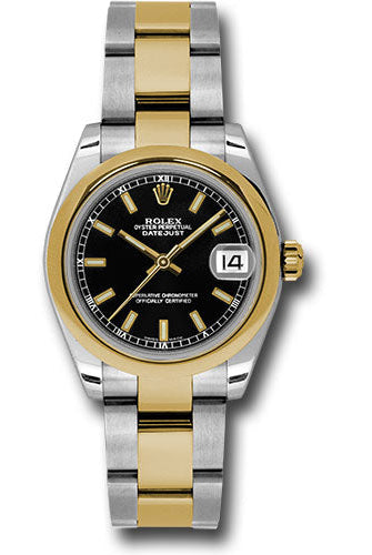 Rolex Steel and Yellow Gold Datejust 31 Watch - Domed Bezel - Black Index Dial - Oyster Bracelet - 178243 bkio