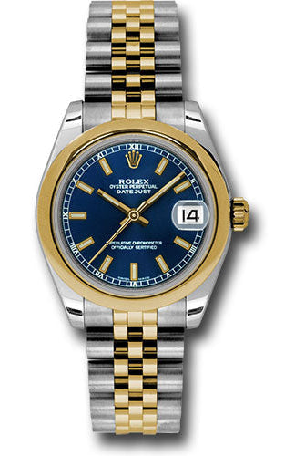 Rolex Steel and Yellow Gold Datejust 31 Watch - Domed Bezel - Blue Index Dial - Jubilee Bracelet - 178243 blij