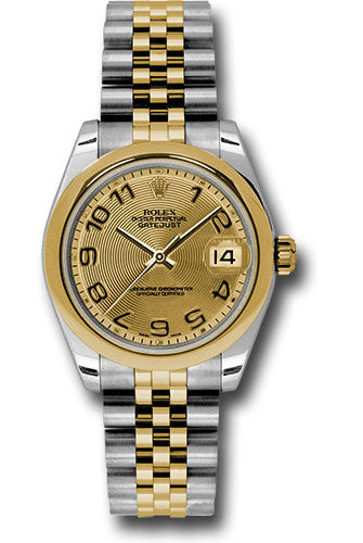 Rolex Steel and Yellow Gold Datejust 31 Watch - Domed Bezel - Champagne Concentric Circle Arabic Dial - Jubilee Bracelet -