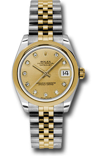 Rolex Steel and Yellow Gold Datejust 31 Watch - Domed Bezel - Champagne Diamond Dial - Jubilee Bracelet - 178243 chdj