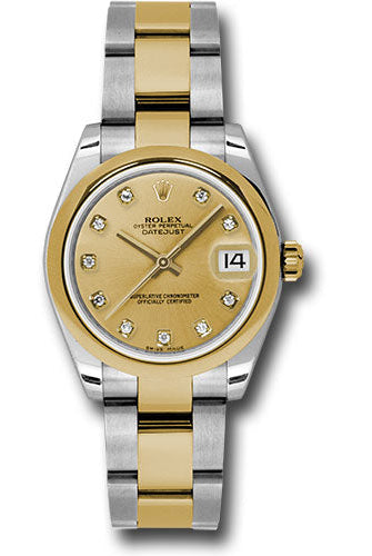 Rolex Steel and Yellow Gold Datejust 31 Watch - Domed Bezel - Champagne Diamond Dial - Oyster Bracelet - 178243 chdo