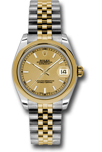 Rolex Steel and Yellow Gold Datejust 31 Watch - Domed Bezel - Champagne Index Dial - Jubilee Bracelet - 178243 chij