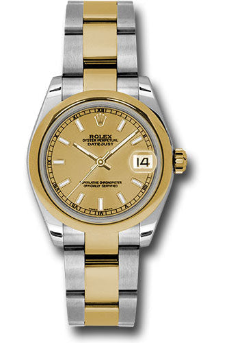 Rolex Steel and Yellow Gold Datejust 31 Watch - Domed Bezel - Champagne Index Dial - Oyster Bracelet - 178243 chio