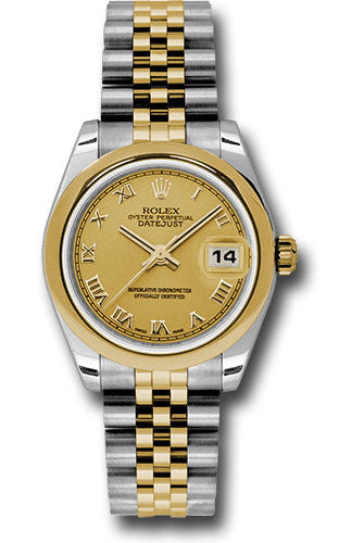 Rolex Steel and Yellow Gold Datejust 31 Watch - Domed Bezel - Champagne Roman Dial - Jubilee Bracelet - 178243 chrj