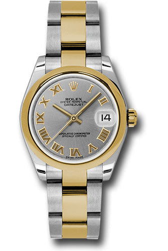 Rolex Steel and Yellow Gold Datejust 31 Watch - Domed Bezel - Slate Grey Roman Dial - Oyster Bracelet - 178243 gro