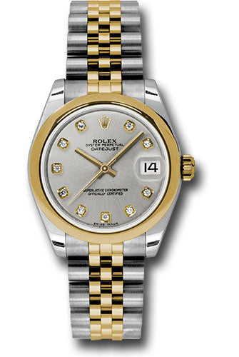 Rolex Steel and Yellow Gold Datejust 31 Watch - Domed Bezel - Silver Diamond Dial - Jubilee Bracelet - 178243 sdj