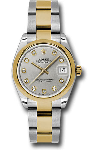 Rolex Steel and Yellow Gold Datejust 31 Watch - Domed Bezel - Silver Diamond Dial - Oyster Bracelet - 178243 sdo