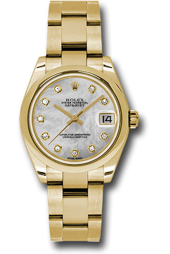 Rolex Yellow Gold Datejust 31 Watch - Domed Bezel - White Mother-Of-Pearl Diamond Dial - Oyster Bracelet - 178248 mdo