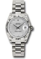 Rolex White Gold Datejust 31 Watch - Fluted Bezel - Silver Diamond Dial - President Bracelet - 178279 sdp