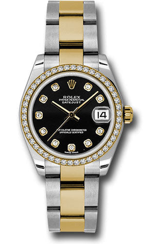 Rolex Steel and Yellow Gold Datejust 31 Watch - 46 Diamond Bezel - Black Diamond Dial - Oyster Bracelet - 178383 bkdo