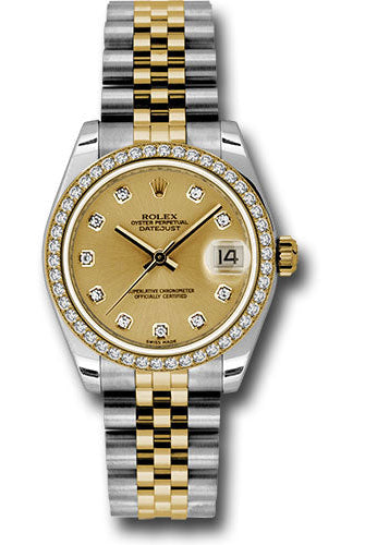 Rolex Steel and Yellow Gold Datejust 31 Watch - 46 Diamond Bezel - Champagne Diamond Dial - Jubilee Bracelet - 178383 chdj