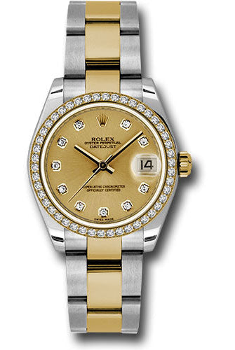 Rolex Steel and Yellow Gold Datejust 31 Watch - 46 Diamond Bezel - Champagne Diamond Dial - Oyster Bracelet - 178383 chdo