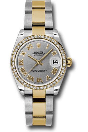 Rolex Steel and Yellow Gold Datejust 31 Watch - 46 Diamond Bezel - Grey Roman Dial - Oyster Bracelet - 178383 gro