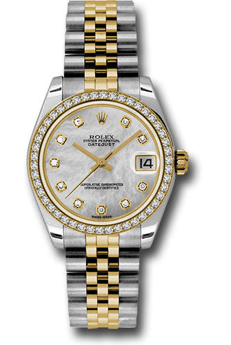 Rolex Steel and Yellow Gold Datejust 31 Watch - 46 Diamond Bezel - Mother-Of-Pearl Diamond Dial - Jubilee Bracelet - 178383