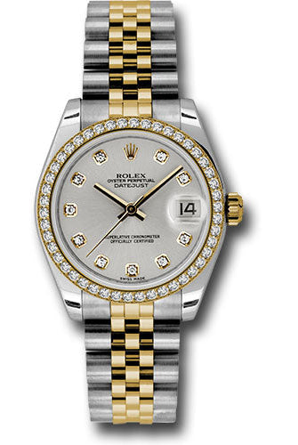 Rolex Steel and Yellow Gold Datejust 31 Watch - 46 Diamond Bezel - Silver Diamond Dial - Jubilee Bracelet - 178383 sdj