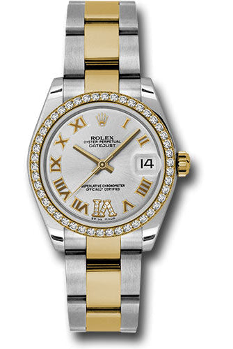 Rolex Steel and Yellow Gold Datejust 31 Watch - 46 Diamond Bezel - Silver Diamond Roman Vi Roman Dial - Oyster Bracelet -