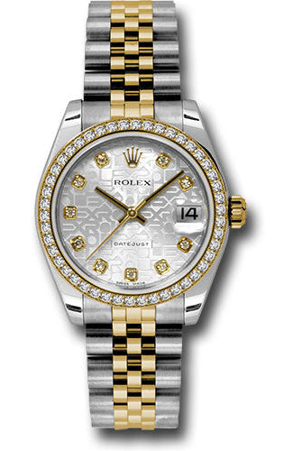 Rolex Steel and Yellow Gold Datejust 31 Watch - 46 Diamond Bezel - Silver Jubilee Diamond Dial - Jubilee Bracelet - 178383