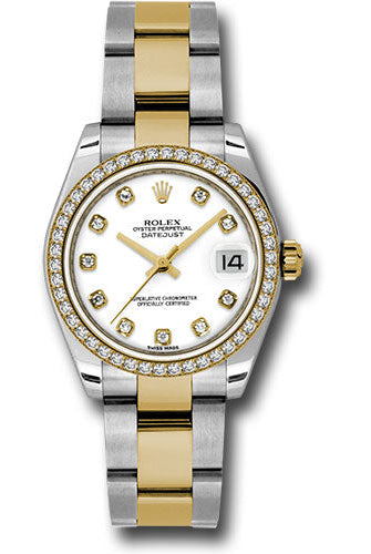 Rolex Steel and Yellow Gold Datejust 31 Watch - 46 Diamond Bezel - White Diamond Dial - Oyster Bracelet - 178383 wdo