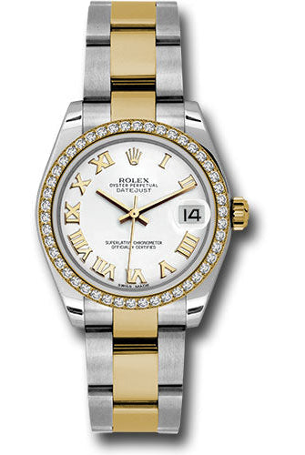 Rolex Steel and Yellow Gold Datejust 31 Watch - 46 Diamond Bezel - White Roman Dial - Oyster Bracelet - 178383 wro