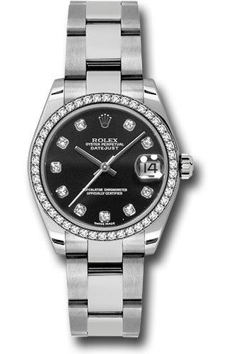 Rolex Steel and White Gold Datejust 31 Watch - 46 Diamond Bezel - Black Diamond Dial - Oyster Bracelet - 178384 bkdo