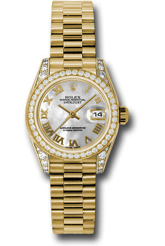 Rolex Yellow Gold Lady-Datejust 26 Watch - 42 Diamond Bezel - Mother-Of-Pearl Roman Dial - President Bracelet - 179158 mrp