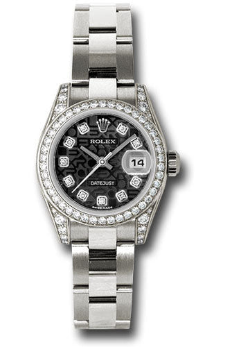 Rolex White Gold Lady-Datejust 26 Watch - 42 Diamond Bezel - Black Jubilee Diamond Dial - Oyster Bracelet - 179159 bkjdo