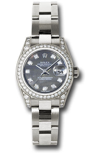 Rolex White Gold Lady-Datejust 26 Watch - 42 Diamond Bezel - Dark Mother-Of-Pearl Diamond Dial - Oyster Bracelet - 179159