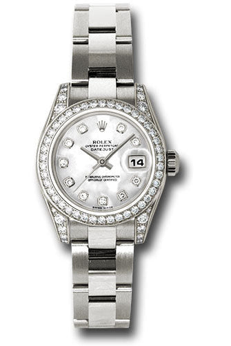 Rolex White Gold Lady-Datejust 26 Watch - 42 Diamond Bezel - Mother-Of-Pearl Diamond Dial - Oyster Bracelet - 179159 mdo