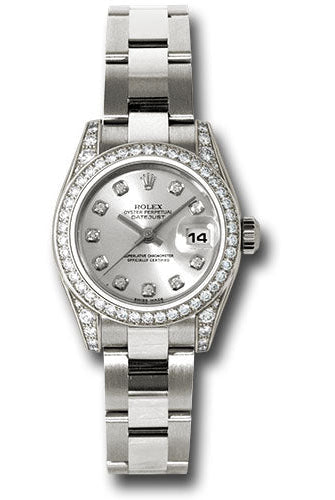 Rolex White Gold Lady-Datejust 26 Watch - 42 Diamond Bezel - Silver Diamond Dial - Oyster Bracelet - 179159 sdo
