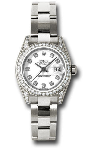 Rolex White Gold Lady-Datejust 26 Watch - 42 Diamond Bezel - White Diamond Dial - Oyster Bracelet - 179159 wdo