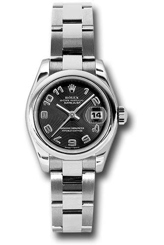 Rolex Steel Lady-Datejust 26 Watch - Domed Bezel - Black Concentric Arabic Dial - Oyster Bracelet - 179160 bkcao