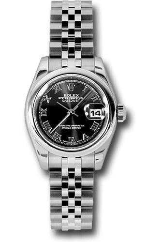 Rolex Steel Lady-Datejust 26 Watch - Domed Bezel - Black Roman Dial - Jubilee Bracelet - 179160 bkrj