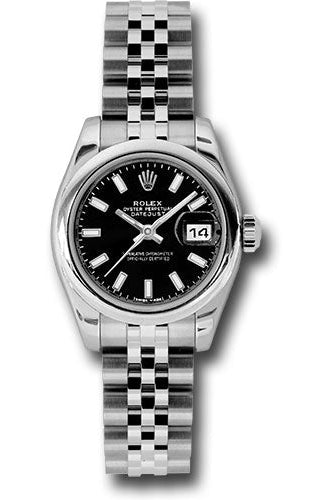 Rolex Steel Lady-Datejust 26 Watch - Domed Bezel - Black Index Dial - Jubilee Bracelet - 179160 bksj