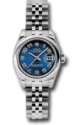 Rolex Steel Lady-Datejust 26 Watch - Domed Bezel - Blue Concentric Circle Arabic Dial - Jubilee Bracelet - 179160 blcaj