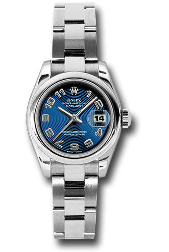 Rolex Steel Lady-Datejust 26 Watch - Domed Bezel - Blue Concentric Circle Arabic Dial - Oyster Bracelet - 179160 blcao