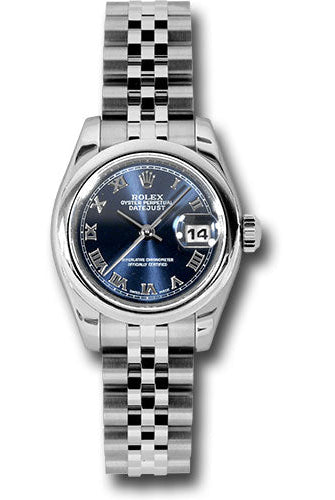 Rolex Steel Lady-Datejust 26 Watch - Domed Bezel - Blue Roman Dial - Jubilee Bracelet - 179160 brj