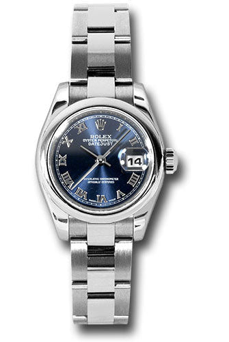 Rolex Steel Lady-Datejust 26 Watch - Domed Bezel - Blue Roman Dial - Oyster Bracelet - 179160 bro