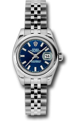 Rolex Steel Lady-Datejust 26 Watch - Domed Bezel - Blue Index Dial - Jubilee Bracelet - 179160 bsj
