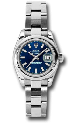 Rolex Steel Lady-Datejust 26 Watch - Domed Bezel - Blue Index Dial - Oyster Bracelet - 179160 bso