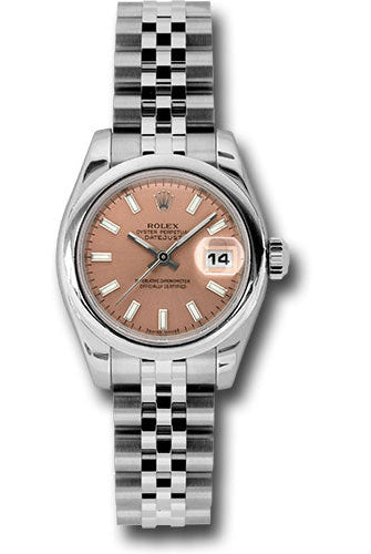 Rolex Steel Lady-Datejust 26 Watch - Domed Bezel - Pink/Copper Index Dial - Jubilee Bracelet - 179160 psj