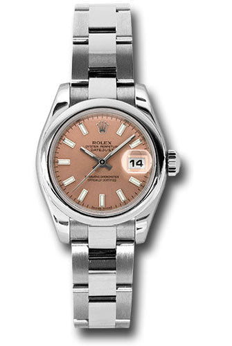 Rolex Steel Lady-Datejust 26 Watch - Domed Bezel - Pink/Copper Index Dial - Oyster Bracelet - 179160 pso