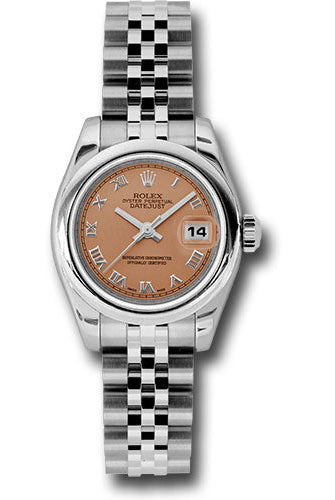 Rolex Steel Lady-Datejust 26 Watch - Domed Bezel - Pink/Copper Roman Dial - Jubilee Bracelet - 179160 prj