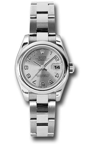Rolex Steel Lady-Datejust 26 Watch - Domed Bezel - Silver Concentric Arabic Dial - Oyster Bracelet - 179160 scao